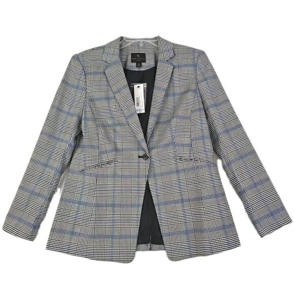 Worthington~Woman Size SPetite~ Gray/Black Plated Print Career Blazer Jacket NWT - Picture 1 of 16